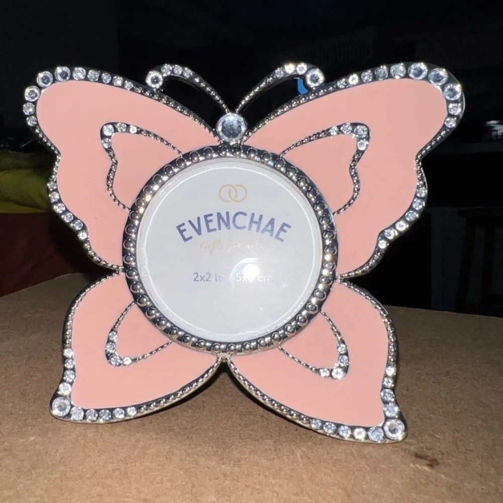 Pink Butterfly Enamel & Rhinestone Picture Frame NWT